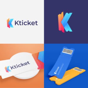 Modern K letter Ticket logo design concept